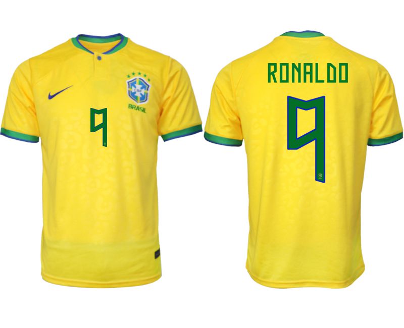 Men 2022 World Cup National Team Brazil home aaa version yellow 9 Soccer Jersey